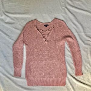 American Eagle lace up pink sweater size medium